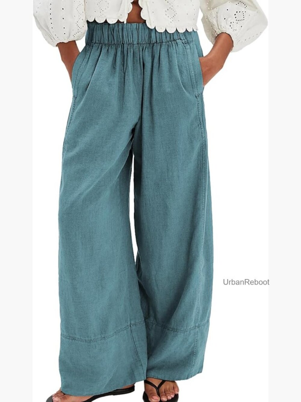 Linen Cotton Baggy Boho Palazzo Pants Wide Leg Lounge with Pockets